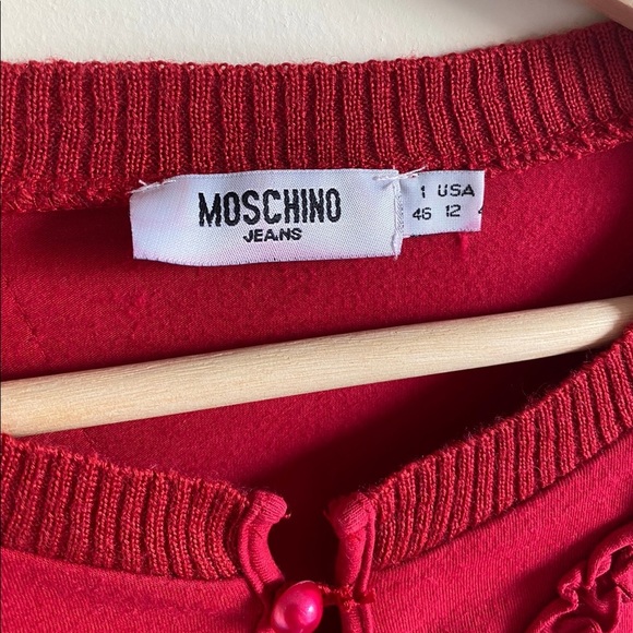 MOSCHINO Jeans Vintage 90s Red Lace Button-Up Pearl Blouse - Picture 3 of 5